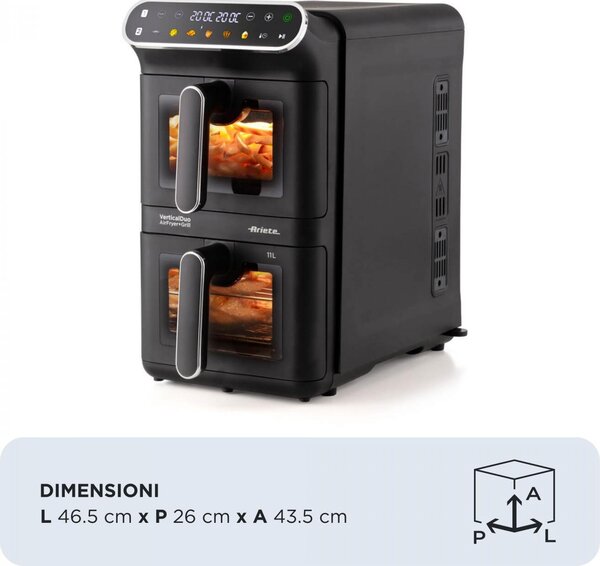 Ariete Friggitrice ad Aria Doppio Cestello Verticale Capacit 11 Litri Potenza 2460 Watt con Timer e Ciotola Antiaderente colore Nero - 00C464000AR