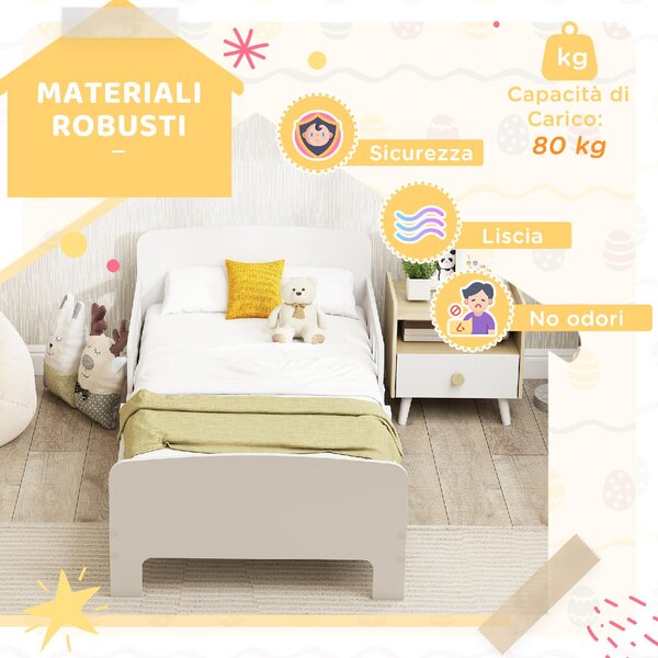 DecHome Letto per Bambini 3-8 Anni con Sponde Laterali Anticaduta 143.5x74.2x54 cm in Legno colore Bianco