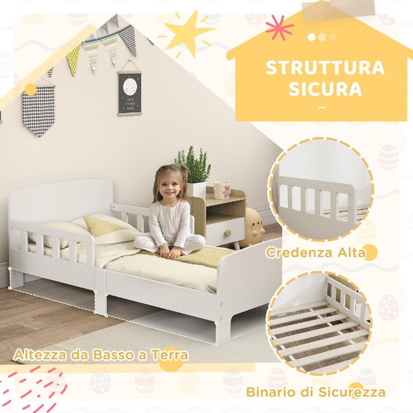 DecHome Letto per Bambini 3-8 Anni con Sponde Laterali Anticaduta 143.5x74.2x54 cm in Legno colore Bianco
