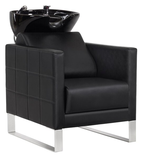 Sedia con lavabo e base in acciaio inox, lavabo in Vetroceramica regolabile, lavabo 8611 (nero/cuoio artificiale)