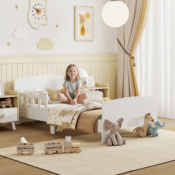 DecHome Letto per Bambini 3-8 Anni con Sponde Laterali Anticaduta 143.5x74.2x54 cm in Legno colore Bianco
