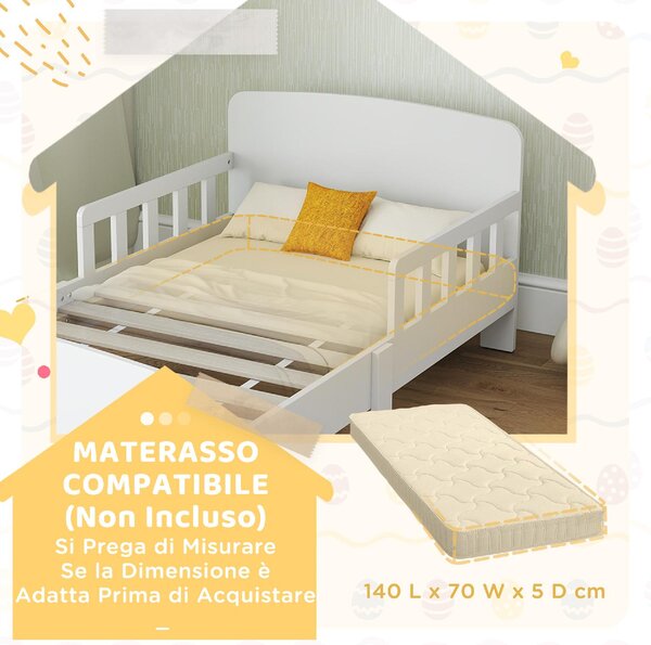 DecHome Letto per Bambini 3-8 Anni con Sponde Laterali Anticaduta 143.5x74.2x54 cm in Legno colore Bianco