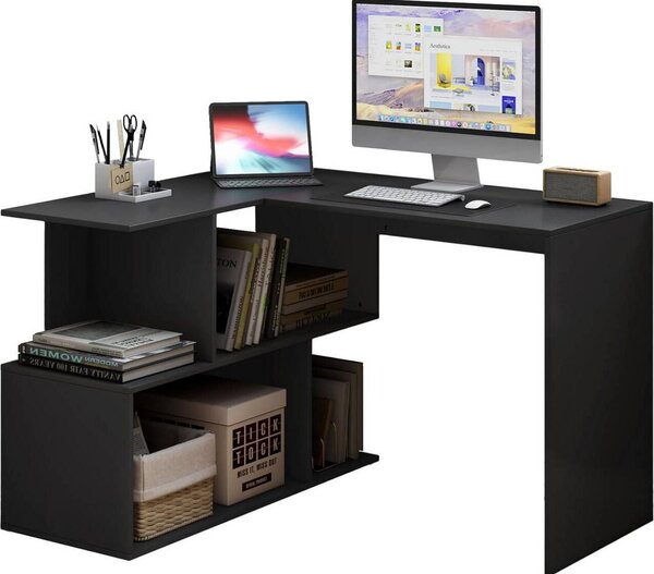 WOLTU Scrivania angolare, scrivania da lavoro, tavolo per PC e laptop, con ripiani, MDF: Colore: Nero