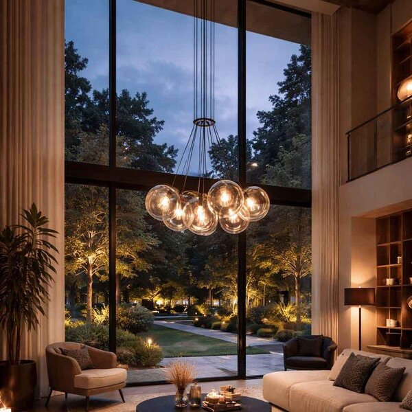 S.luce cluster glass globe gallery lamp Lampada a sospensione 7-flame gallery lamp clear Ø 30cm rotonda, allungata