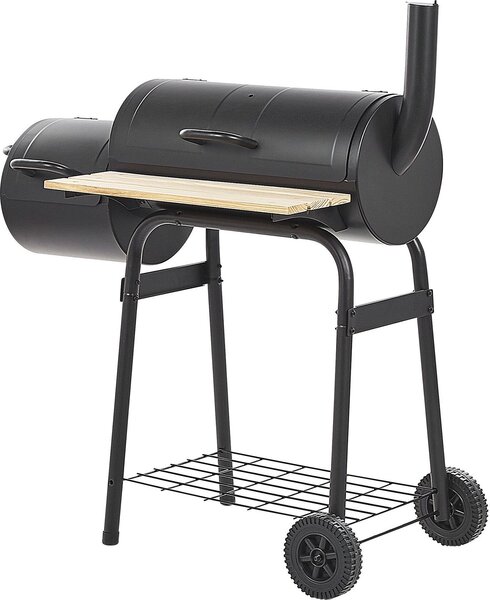 BELIANI Griglia a carbone in acciaio nero con coperchio griglia su ruote per affumicatura design moderno