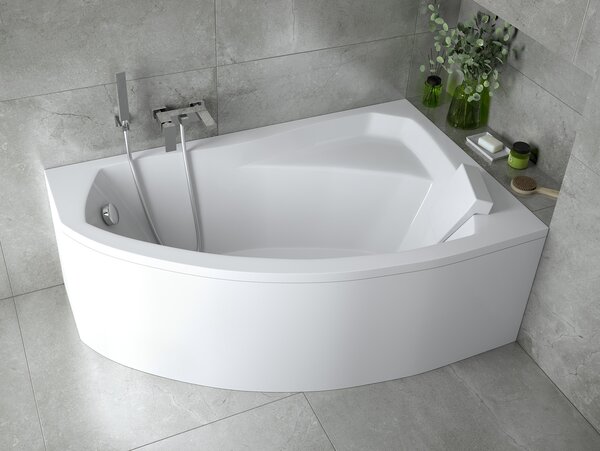 Vasca angolare 130x85 destra con grembiule in acrilico, set di scarico e piedini GRATIS | Set completo 4in1 Vasca originale in acrilico Siphon | BADLAND RIMA