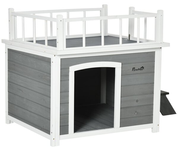PawHut: cuccia per cani con balcone, casetta rialzata per piccoli animali con scaletta e finestra