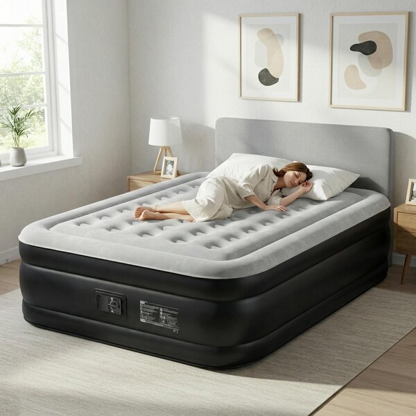 Materasso gonfiabile FCH con pompa integrata, 203 x 153 x 45 cm. Materasso gonfiabile con superficie morbida e spessa, grigio