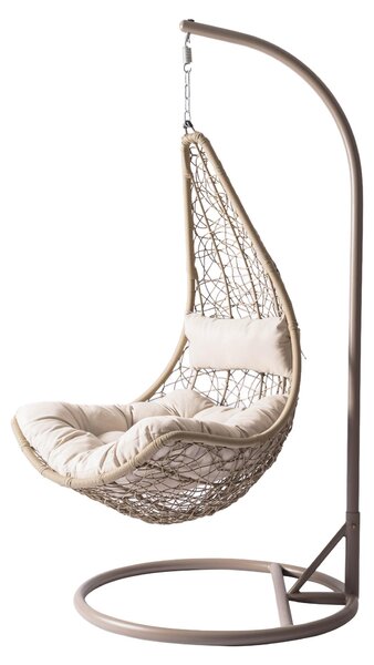MIRJAN24 Poltrona sospesa Boho, mobili da giardino di design, poltrona da giardino con struttura in acciaio, cesto sospeso, bozzolo (colore: beige, cuscini: beige)