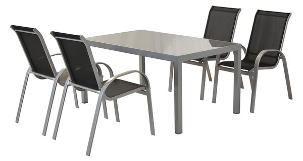 Set di mobili da giardino Merxx Amalfi nero 5 pezzi, 4 sedie impilabili, 1 tavolo 150 x 90 cm - alluminio/tessuto