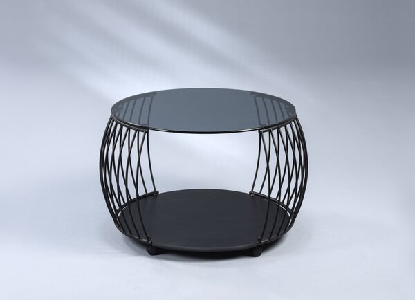 Tavolino Shanghai 1 in nero - MDF/vetro di sicurezza - D=60 cm, H= 45,5 cm