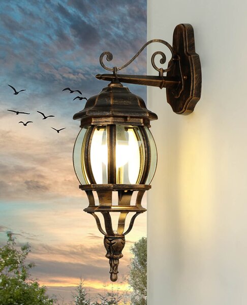 Lampada da esterno nostalgica "Brest" alluminio vetro rame H: 51,5 cm IP44 applique da terrazzo