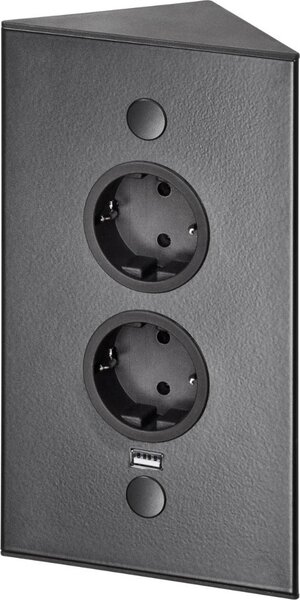 THEBO Colonna angolare a due prese, modello ST 3007/200/2, colore nero, con porta USB / prese angolari / multipresa / prese