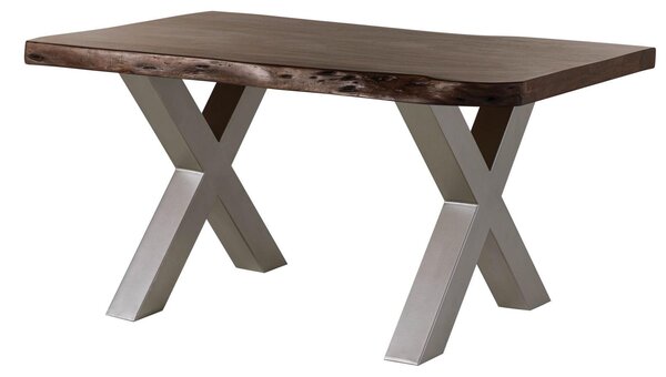 MASSIVMOEBEL24 | Tavolo da pranzo in legno acacia - laccato marrone / ferro X - argento mat 140x90x77 FREEFORM 5