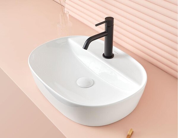 Lavabo da appoggio MARINO 50 cm x 38 cm x 12 h con valvola a stelo click-clack, bianco