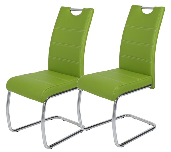 Hela Tische, set di 2 sedie per sala da pranzo a sbalzo Flora - rivestimento in Pelle finta verde - struttura in metallo a tubo tondo cromato - portata 120 kg - schienale con maniglia