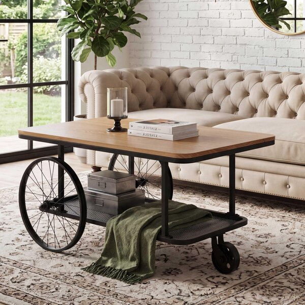 Tavolino da salotto MCW-Q69, tavolino da salotto, in legno stile industriale retrò con cerchio, 54x100x60 cm ~ naturale, nero