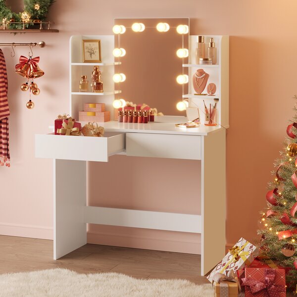 WOLTU Tavolo da trucco con illuminazione a LED, con specchio, 90x135x40 cm, bianco