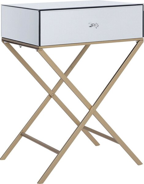 Tavolino BELIANI con specchio argento, gambe superiori in metallo 50 x 40 cm, stile Glam moderno con 1 cassetto