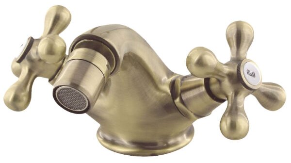 Elegante bidet a colonna in ottone anticato con testine retrò anticate