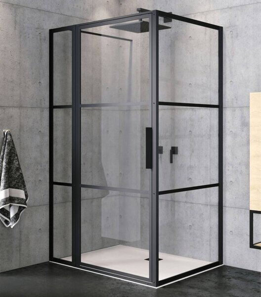 Riho Grid cabina doccia XL 120x90x200cm vetro trasparente/nero opaco