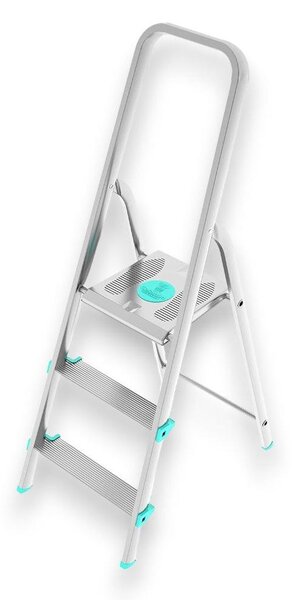 Scala multiuso in alluminio stabile e resistente con gradini antiscivolo e piattaforma ampia Libellula - 3 gradini - H61 cm