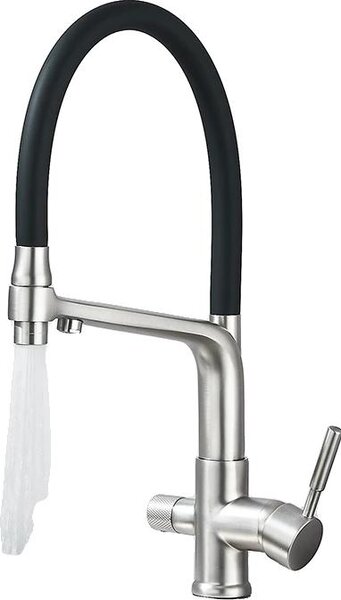 Rubinetto da cucina, orientabile a 360°, doppia maniglia, nichel spazzolato
