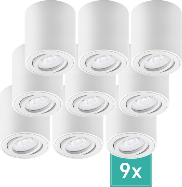 Set di 9 faretti da superficie Oktaplex in alluminio orientabili a 3 livelli dimmerabili incl. modulo LED 2700K bianco caldo - spot da superficie bianco