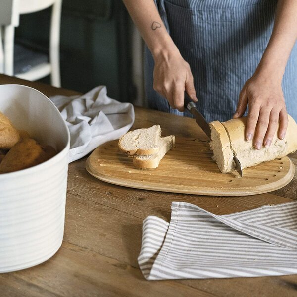 Cestino Pane, Tierra Dimensioni 39,2x23,2x h19 cm - 10lt Post Consumed Recycled Poliestereastic, Bamboo, Bianco latte