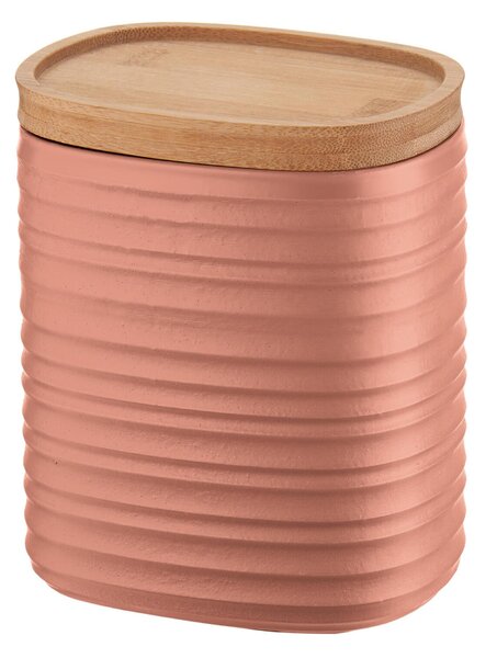 Barattolo realizzati riciclando 7,4 bottiglie di plastica 12.3x9.4x h15 cm � 1000cc con coperchio in Legno di bamboo salva freschezza e guarnizione sul tappo Terracotta