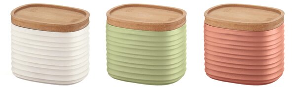 Barattoli realizzati riciclando 15 bottiglie di plastica 12.3x9.4x h11cm � 500cc set 3 pezzi coperchio in Legno di bamboo salva freschezza