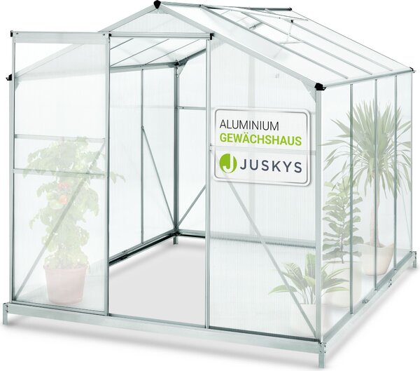 Serra in alluminio Juskys con fondazione per giardino - 4,75 m² - 190 × 253 cm - 1 lucernario e porta scorrevole - pannelli da 4 mm