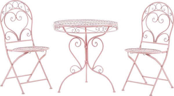 BELIANI Set da giardino bistrot rosa in metallo 3 pezzi tavolo e 2 sedie arredamento moderno retro balcone terrazzo giardino