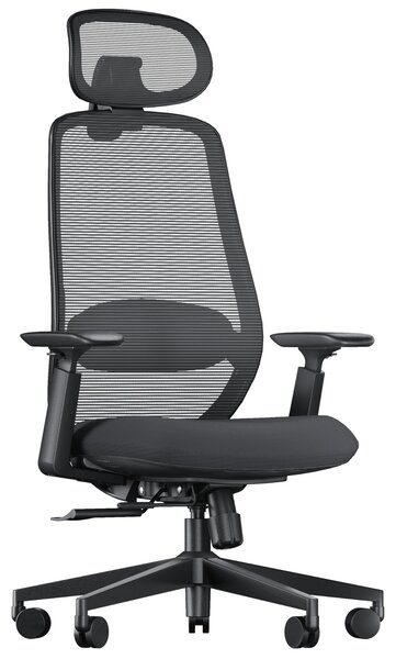 Sedia da ufficio ergonomica con supporto lombare, sedile regolabile e poggiatesta 3D – Colore: nero