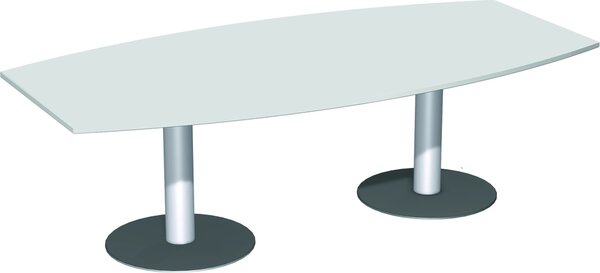 Tavolo da conferenza, LxPxA 2400x800/1200x720 mm, forma a botte Colore del piano grigio chiaro, colonna argento, base a piatto antracite