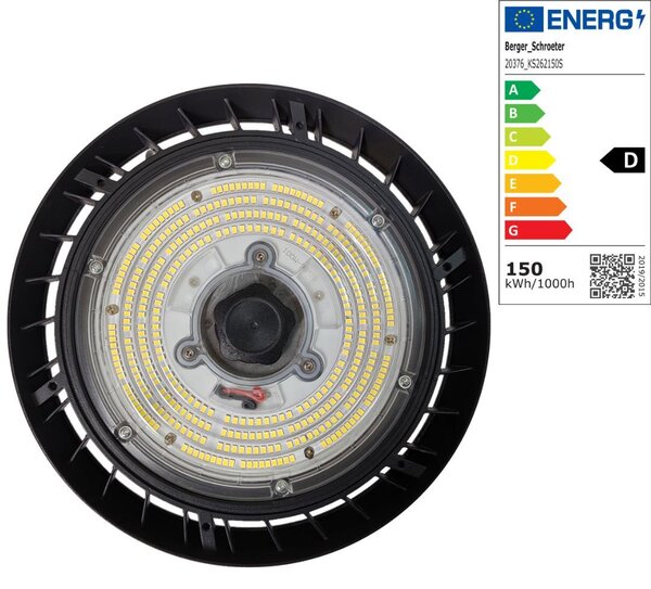 Berger & Schröter | Faretto LED UFO High Bay Light Faretto per capannoni 150 W, classe di efficienza energetica D, 18000 lumen, 6000 K luce bianca, con sensore di movimento