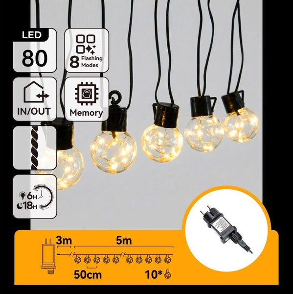 Aigostar - Catena decorativa LED da esterno 80xLED/3,6W/230V 5m IP44 bianco caldo