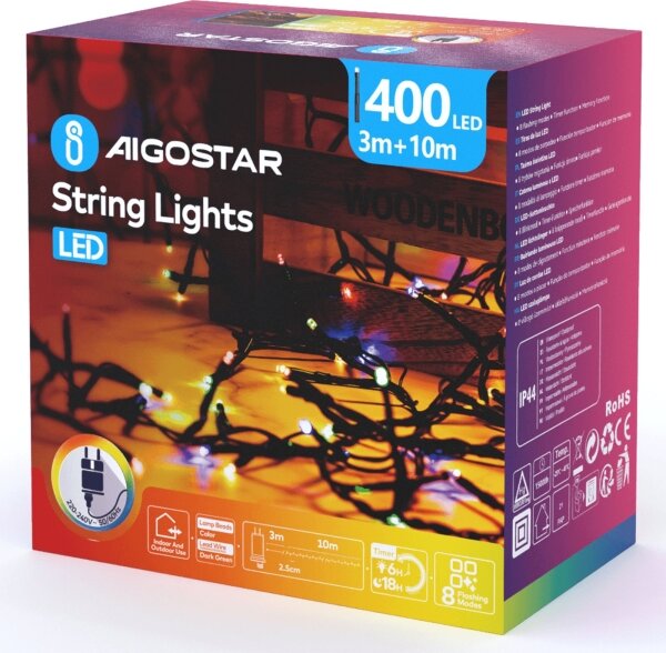 Aigostar - LED Catena luminosa natalizia per esterni 400xLED/8 funzioni 13m IP44 multicolore