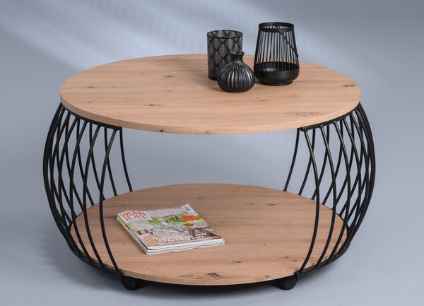 Tavolino da salotto / tavolino da divano Peking 2 in rovere artigianale - MDF, metallo