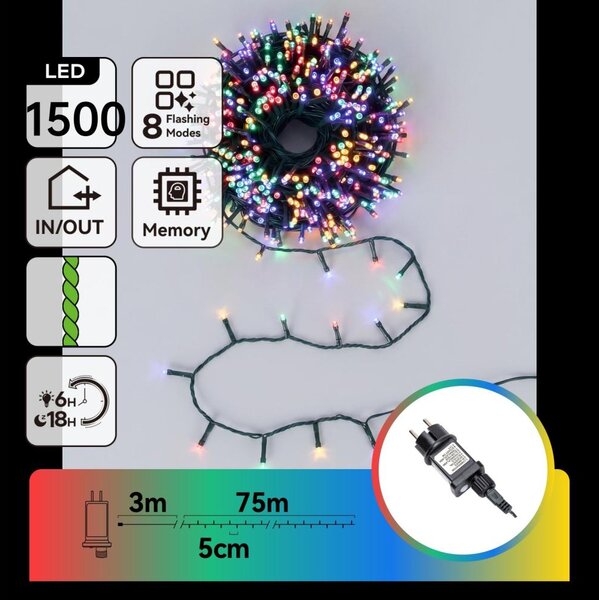 Aigostar - Catena luminosa natalizia da esterno a LED 1500xLED/8 funzioni 78m IP44 multicolore