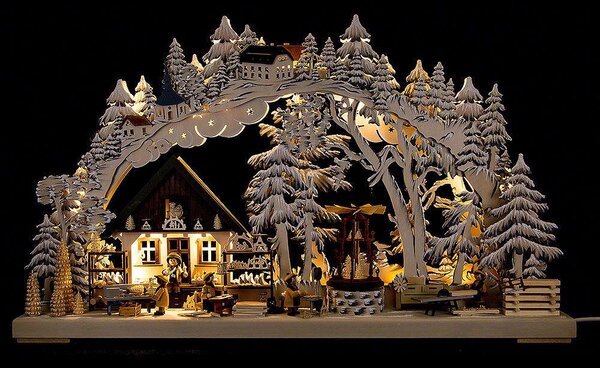 Arco a doppia candela LED Ratags 72x43 cm, Design:Arti e mestieri Erzgebirge