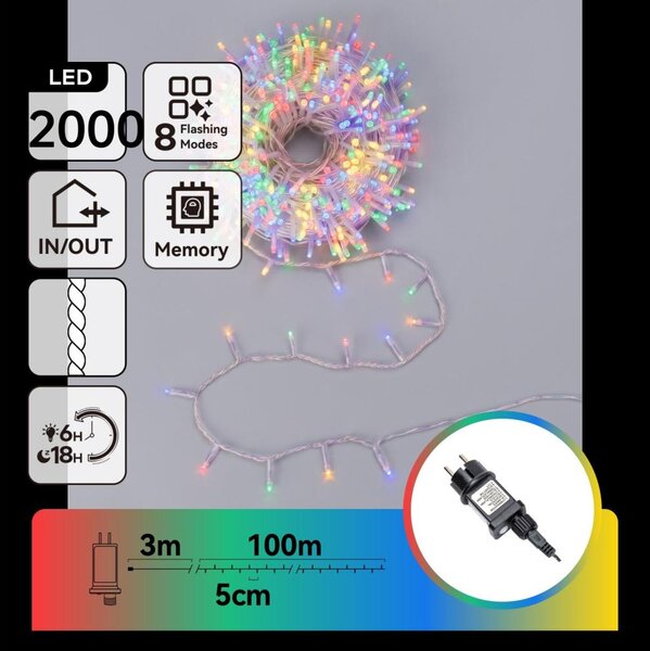 Aigostar - Catena luminosa natalizia LED da esterno 2000xLED/8 funzioni 103m IP44 multicolore