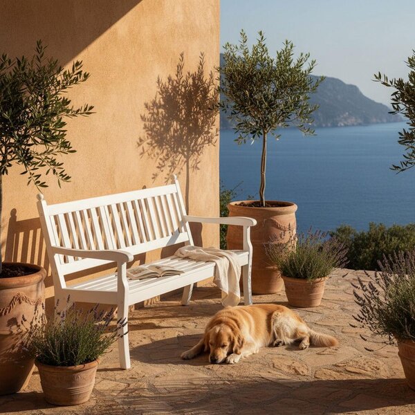 Panchina da giardino Aruba | 3 posti | Bianco | HxLxP 88x160x69cm | Plastica resistente agli agenti atmosferici e ai raggi UV | Panchina da parco Panchina da esterno Balcone da giardino Terrazza