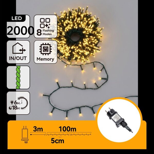 Aigostar - LED catena luminosa natalizia da esterno 2000xLED/8 funzioni 103m IP44 bianco caldo