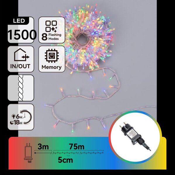 Aigostar - LED Catena luminosa natalizia da esterno 1500xLED/8 funzioni 78m IP44 multicolore
