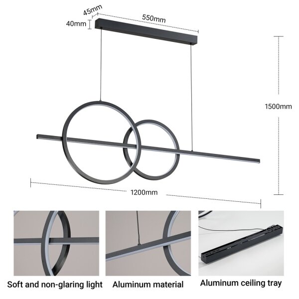 BRILAGI - Lampada a sospensione LED dimmerabile a cavo SIGNATURE LED/53W/230V 120 cm nero + telecomando