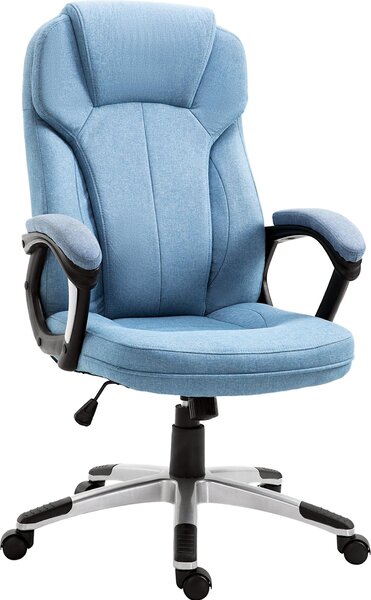 Sedia ergonomica Moonbite, modello "Chefsessel", con schienale alto, sedia da ufficio color azzurro chiaro con finitura effetto lino, funzione basculante, rotelle a 360°, imbottitura in schiuma, colore azzurro chiaro