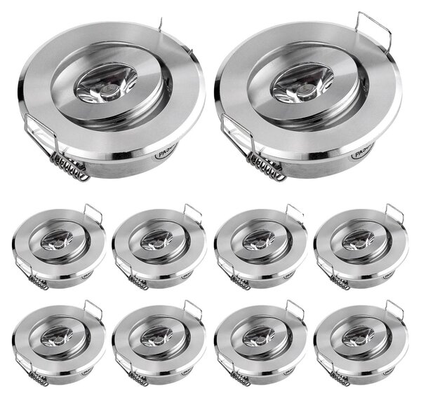 Faretti, design compatto da incasso, per uso interno, confezione da 10 pezzi, finitura cromata, luce calda 3000K, 3W
