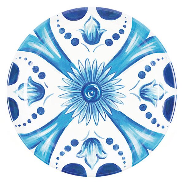 Piatto frutta Dessert in Melamina set da 6 pezzi Linea FLOWER&LEMON �20,4 cm realizzati con decoro studiato x la lavastoviglie blu