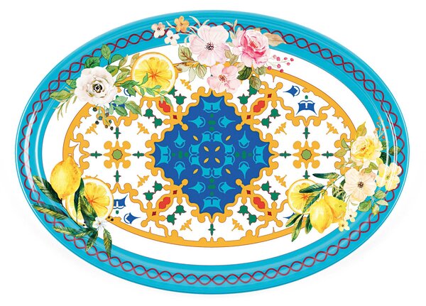 Vassoio Ovale Grande In Melamina 36x50xh 2,5cm FLOWER&LEMON' materiale plastico effetto